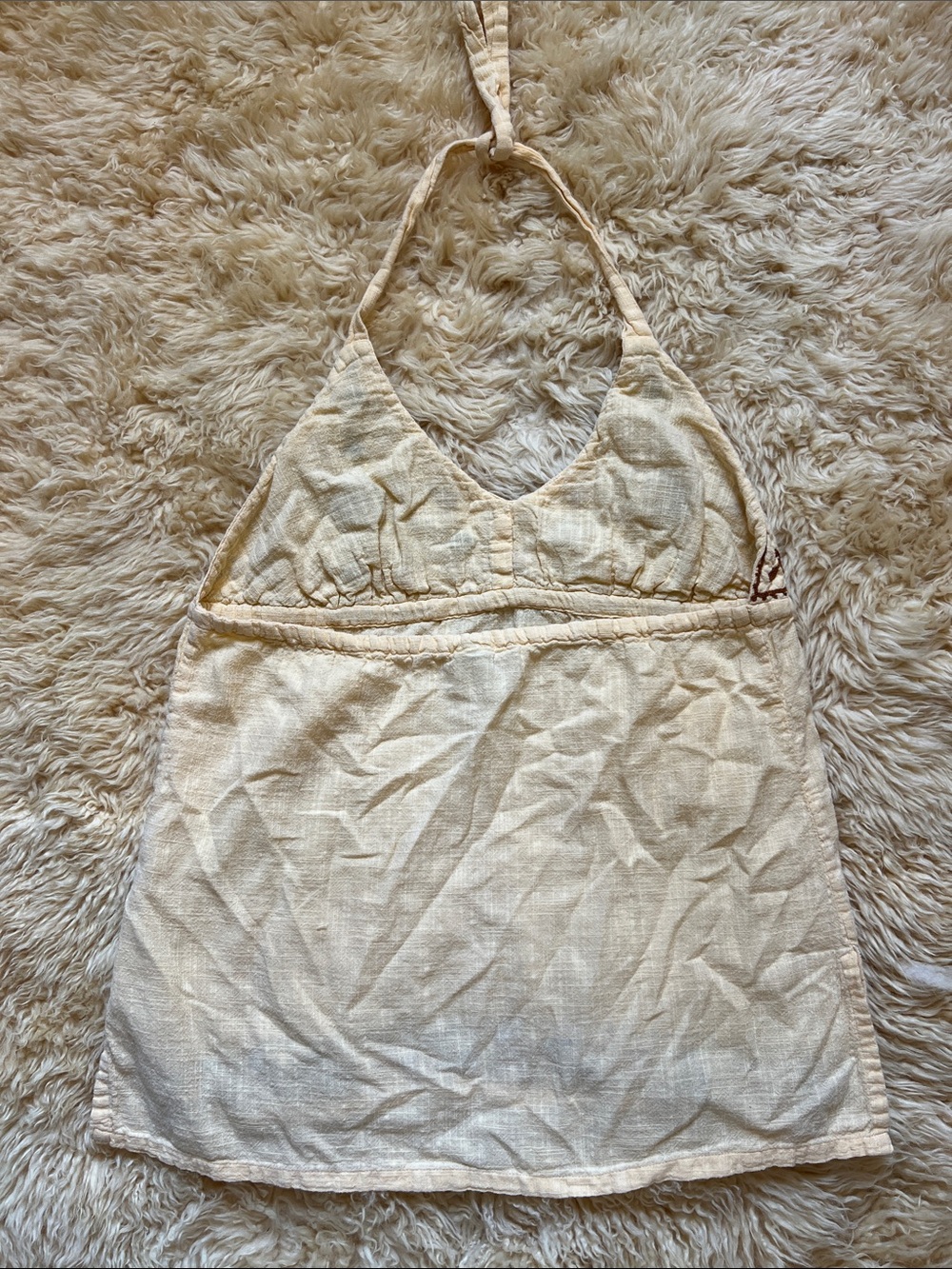 Y2K Vintage Prana Embroidered Halter Neck Boho Cotton Top - Picture 5 of 8